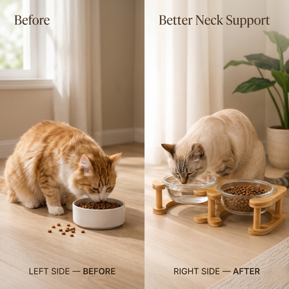 Glass Cat Bowl and Dog Bowl with Neck Support (Double)