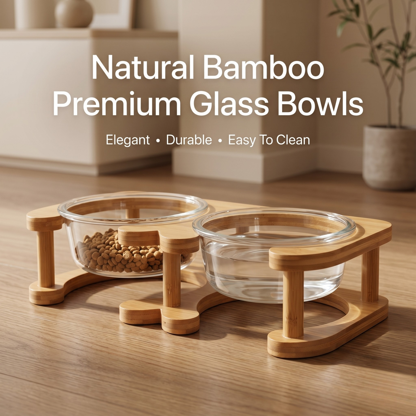 Glass Cat Bowl and Dog Bowl with Neck Support (Double)