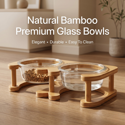 Glass Cat Bowl and Dog Bowl with Neck Support (Double)